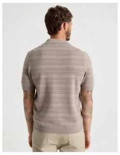 Basque Horizontal Knit Polo in Taupe