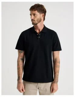 Basque Jersey Short Sleeve Polo in Jet Black