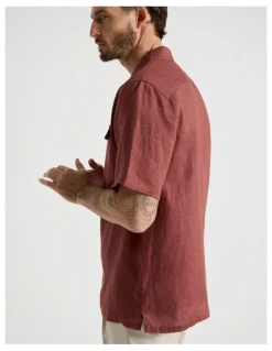 Basque Linen Safari Shirt in Rust