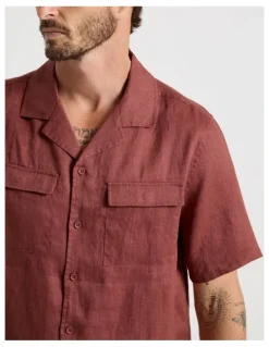 Basque Linen Safari Shirt in Rust