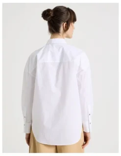 Basque Long Sleeve Cutwork Detail Shirt in White