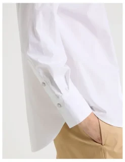 Basque Long Sleeve Cutwork Detail Shirt in White