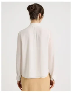 Basque Long Sleeve Lace Trim Blouse in White