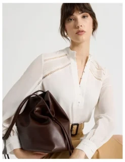 Basque Long Sleeve Lace Trim Blouse in White