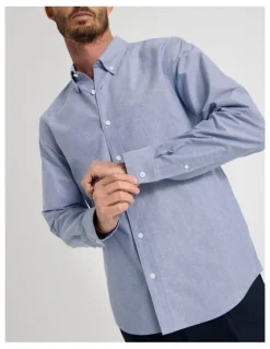 Basque Long Sleeve Oxford Shirt in Blue