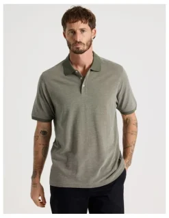 Basque Mercerised Cotton Birds Eye Polo in Olive