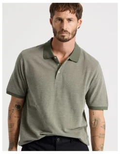 Basque Mercerised Cotton Birds Eye Polo in Olive