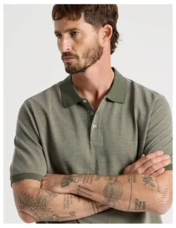 Basque Mercerised Cotton Birds Eye Polo in Olive