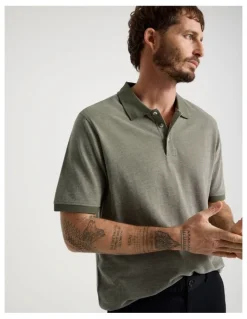 Basque Mercerised Cotton Birds Eye Polo in Olive