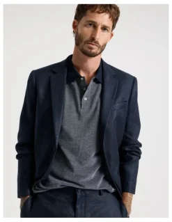 Basque Mercerised Cotton Birds Eye Polo in Navy