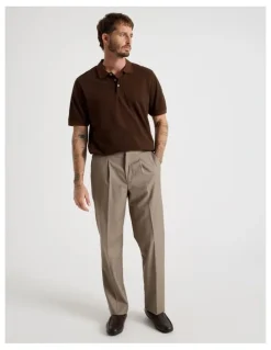 Basque Mercerised Cotton Birds Eye Polo in Brown