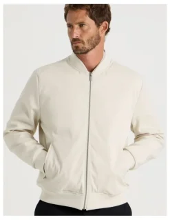 Basque Mixed Media Bomber in Ecru
