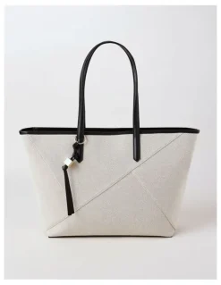 Basque Monica Leather Tote Bag in Natural/Black