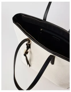 Basque Monica Leather Tote Bag in Natural/Black