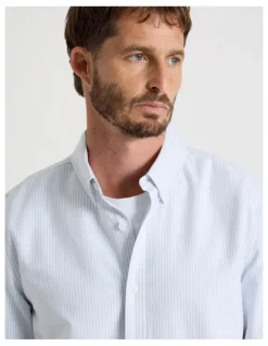 Basque Oxford Cotton Long Sleeve Shirt in Blue