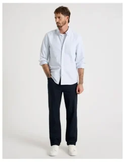Basque Oxford Cotton Long Sleeve Shirt in Blue
