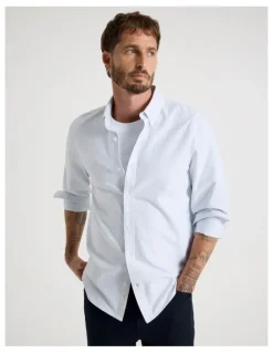 Basque Oxford Cotton Long Sleeve Shirt in Blue