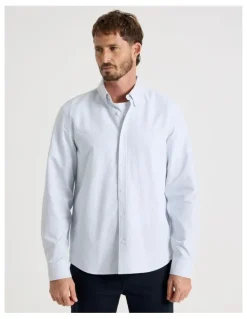 Basque Oxford Cotton Long Sleeve Shirt in Blue