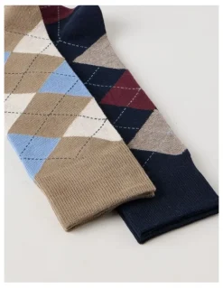 Basque 2 Pack Argyle Socks in Navy & Burnt Honey