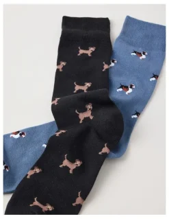 Basque 2 Pack Dog Socks in Blue Shadow & Black