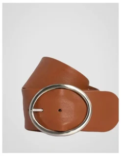 Basque Peyton Wide Oval Buckle Belt in Tan
