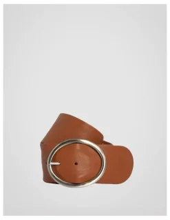 Basque Peyton Wide Oval Buckle Belt in Tan
