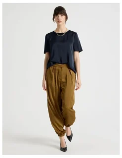 Basque Satin Harem Pant in Khaki