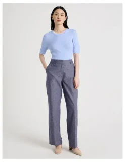 Basque Short Sleeve Double Layer Knit Tee in Light Blue