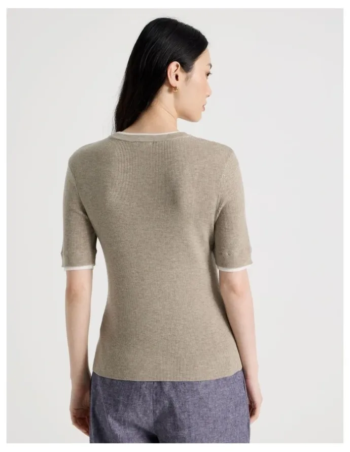 Basque Short Sleeve Double Layer Knit Tee in Oatmeal