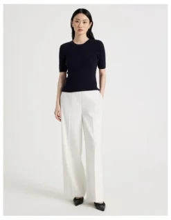 Basque Short Sleeve Double Layer Knit Tee in Navy