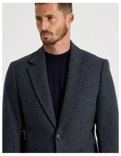 Basque Single Breasted Checked Blazer in Navy