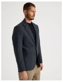 Basque Single Breasted Checked Blazer in Navy