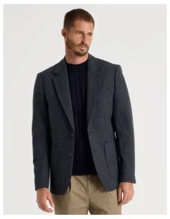 Basque Single Breasted Checked Blazer in Navy