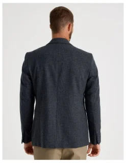 Basque Single Breasted Checked Blazer in Navy