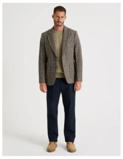 Basque Single Breasted Checked Blazer in Brown