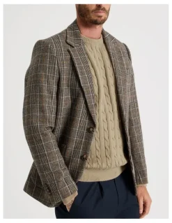 Basque Single Breasted Checked Blazer in Brown