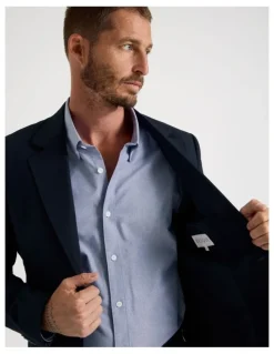 Basque Single Breasted Textured Blazer in Navy