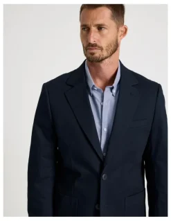 Basque Single Breasted Textured Blazer in Navy