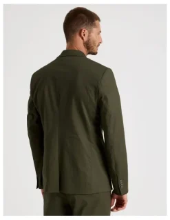 Basque Single Breasted Textured Blazer in Olive
