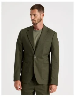 Basque Single Breasted Textured Blazer in Olive
