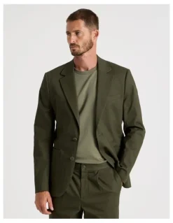Basque Single Breasted Textured Blazer in Olive