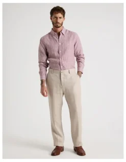 Basque Stripe Long Sleeve Linen Shirt in Rust