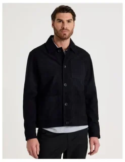 Basque Suede Trucker Jacket in Navy