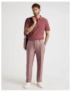 Basque Zip Neck Self Stripe Polo in Rust