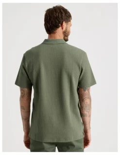 Basque Zip Neck Self Stripe Polo in Olive