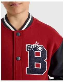 Bauhaus Fleece College Bomber Jacket in Navy and Burgundy