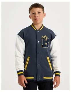 Bauhaus Fleece College Bomber in White and Navy