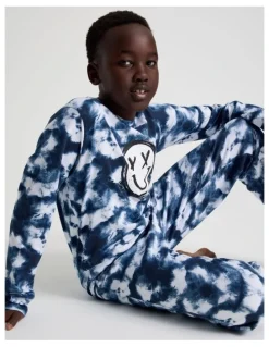Bauhaus Knit Fleece Tie Dye Pyjamas in Blue