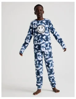 Bauhaus Knit Fleece Tie Dye Pyjamas in Blue