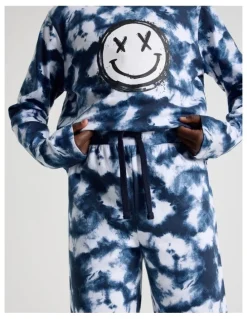 Bauhaus Knit Fleece Tie Dye Pyjamas in Blue